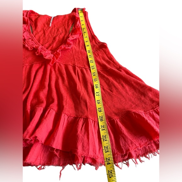 FREE PEOPLE “Out And About” Linen-Blend Ruffle Tiered Deep V-Neck Tank Top Red S - Picture 6 of 10